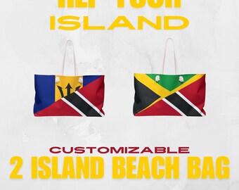 Customizable 2 Island Weekender Bag, Beach Bag, Jamaica, Barbados, Trinidad, Guyana, St. Lucia, Antigua, Carnival