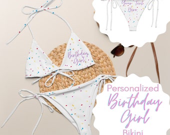 Personalized Birthday Girl Confetti Bikini, String Bikini, Rainbow Swimsuit, Birthday Gift, Birthday Trip, Plus Size Swimwear