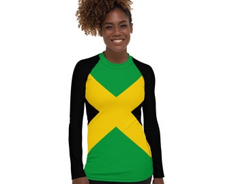 Jamaica Flag Women's Rash Guard, Long Sleeve Swimwear, Sun Protection, Jamaican Clothing Tankini