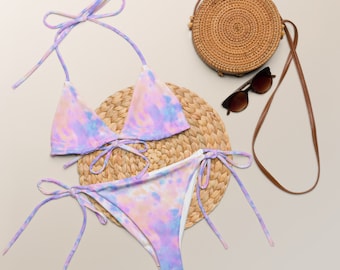 Tie Dye String Bikini, Bikini Set, Pink Swimsuit, Purple Swimwear, Women's Bikini, Two Piece Swimsuit