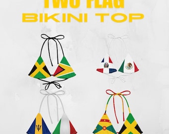 2 Country Flag Bikini Top, Large Bust Swimwear, Re