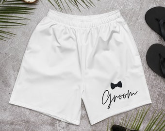 Custom Groom Swim Trunks, Bride and Groom Swimwear, Groom Gift, Honeymoon, Swimming Shorts, Personalized, Minimalist, Wedding, Bow Ties