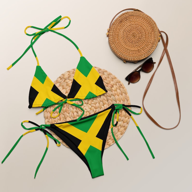 Jamaica String Bikini, Large Bust Swimwear, Jamaica Swimwear, Jamaican Clothing, Jamaican Flag Swimsuit, Rasta Bikini, Plus Size