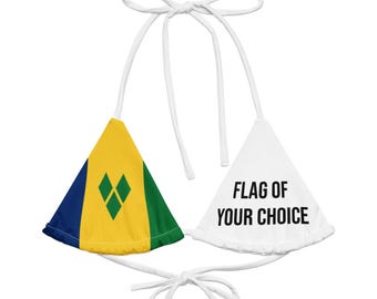 St Vincent & the Grenadines,, 2 Flag Bikini Top, Large Bust Swimwear, Jamaica, Barbados, Carnival, Monday Wear