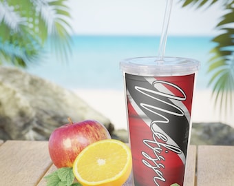 Trinidad Carnival Cup, Plastic Tumbler with Straw, Caribbean Islands, Trinidad Flag, Trinidad & Tobago