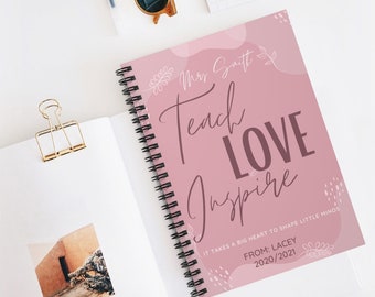 Personalized Teacher Notebook, Teach Love Inspire Notebook, Teacher Appreciation, Teacher Gift, For Teacher, Pink Notebook, Custom Notebook