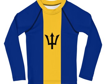 Barbados Flag Kids Rash Guard, Barbados Swimwear, Bajan Clothing, Barbados Swim Top, Cover Upgift for toddler, Girls swimwearBlue swimsuit