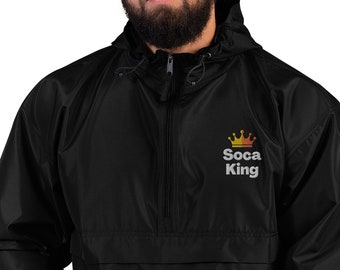 Soca King Embroidered Champion Packable Jacket,  Windbreaker, Rain Jacket, Pull Over Coat,