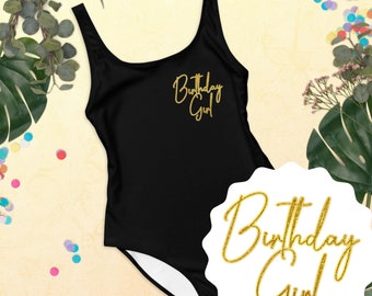 Personalized Birthday One Piece, Birthday Swimsuit, Birthday Gift for Women, Custom Swimwear, Black, Gold, Custom Swimsuit, Birthday Trip