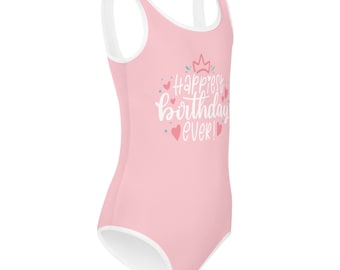 Happiest Birthday Ever, Birthday girl swimsuit, Birthday girl Swimwear, One Piece Swimsuit, Kids swimwear, Beach Birthday, Girls Swimsuit