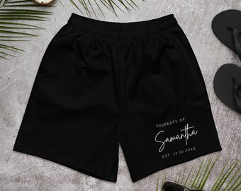 Property of Shorts, Custom Groom Swim Trunks, Groom Swimwear, Groom Gift, Honeymoon, Swimming Shorts, Personalized, Minimalist, Wedding