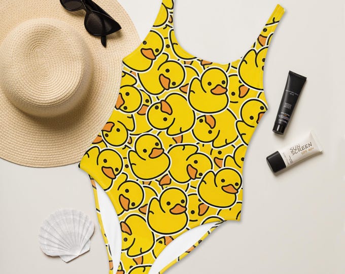Featured listing image: Rubber Duck Swimsuit, One Piece, Rubber Duckie, Duck Clothing, Duck Swimwear,  Duck Clothing, Yellow Duck