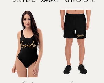 Bride and Groom Swimwear Set, Bridal Party Matching Swimsuits, Destination Wedding, Personalized Swimsuits, Honeymoon Gift, Couples Gift