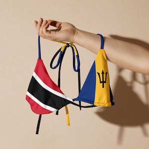 Barbados Trinidad String Bikini Top, Large Bust Swimwear, Trini Swimwear, Bajan Clothing, Barbados Flag Swimsuit, Trinidad Bikini, Plus Size