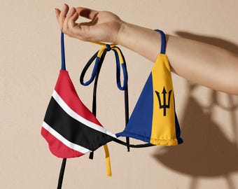 Barbados Trinidad String Bikini Top, Large Bust Swimwear, Trini Swimwear, Bajan Clothing, Barbados Flag Swimsuit, Trinidad Bikini, Plus Size