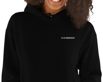 Customized Roman Numeral Unisex Hoodie, Personalized Couple Hoodies, Bridesmaid, Personalized Gift, Anniversary, Bride and Groom Sweatshirt