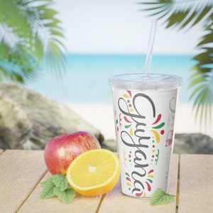 Guyana Carnival Cup, Plastic Tumbler with Straw, Caribbean Islands