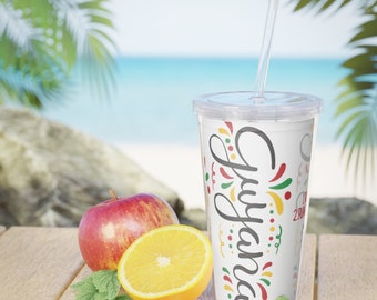 Guyana Carnival Cup, Plastic Tumbler with Straw, Caribbean Islands