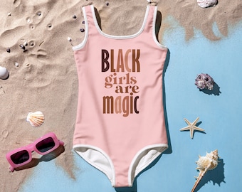 Black Girls Are Magic Kids Swimsuit, Black Girl Magic, Gift for kids, Gift for daughtergift for toddler, Girls swimwear, Pink Swimsuit