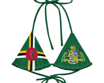 Dominica Bikini Top, Coat of Arms, Triangle Bikini, Mas Domnik, Green Bikini, Plus Size Swimwear, Large Bust Swimwear