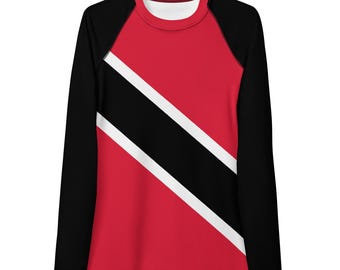 Trinidad Flag, Women's Rash Guard, Long Sleeve Swimwear, Water sports, UV protection , Tobago, Quick dry fabric