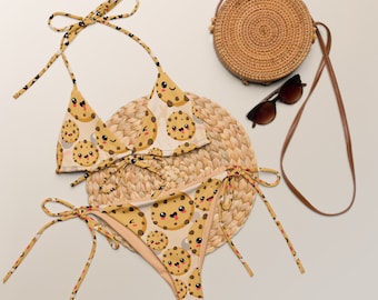 Cookie String Bikini, Chocolate Chip Cookie, Happy Face, Plus Size Swimwear, Petite Swimwear, Gift for Girlfriend, Gift for Her