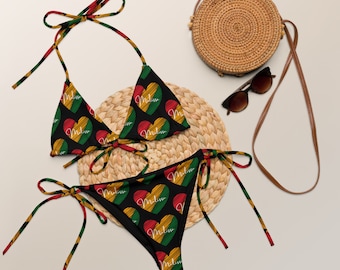 Personalized Rasta String Bikini, Two Piece Swimsuit, Name Gift, Jamaica Clothing, Jamaica Swimsuit, One Love, Custom Swimwear, Plus Size