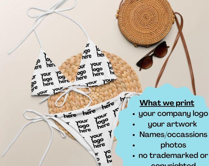Featured listing image: Custom Bikini, Custom Swimwear, Company Logo, Event Branding, Personalized Swimsuit, Bikini Set, Gift for Swimmer, Gift for her