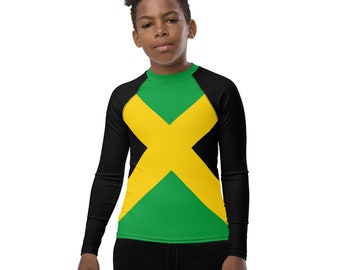 Jamaica Youth Rash Guard, Jamaican Clothing, Swimwear, Sun Protection. Long sleeve Swimwear, Unisex Rash guard Tankini