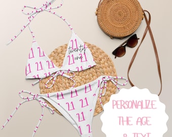 Personalized Birthday String Bikini, Birthday Swimsuit, 21st Birthday Gift for Women, twenty one and legal, Birthday Girl