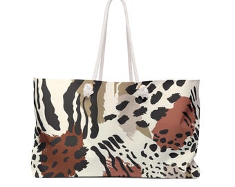 Beach Lover's Weekender Bag Tote with Rope Handles, Oversized Spun Polyester Carryall, Cream Lining, Gift for Travelers, Teacher Tote