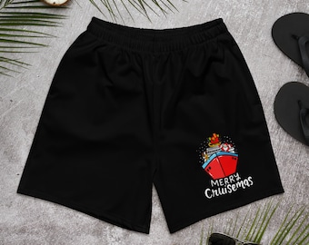 Merry Cruisemas, Swim Shorts, Men's Swimsuit, Merry Christmas, Santa on Vacation, Christmas trip, Christmas vacation, Men's Swimwear