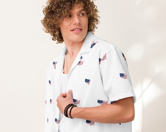 Usa Flag Button Shirt, Short Sleeve, 4th of July, Fourth of July, United State of America