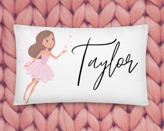 Personalized Pink Fairy Pillow ~  Bedding ~ Pink Fairy ~  Nursery Decor ~ Pink and White Pillow ~ Custom Pillow
