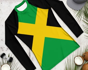 Jamaica Flag Men's Rash Guard, Long Sleeve Swimwear, Sun Protection, Jamaican Clothing Tankini