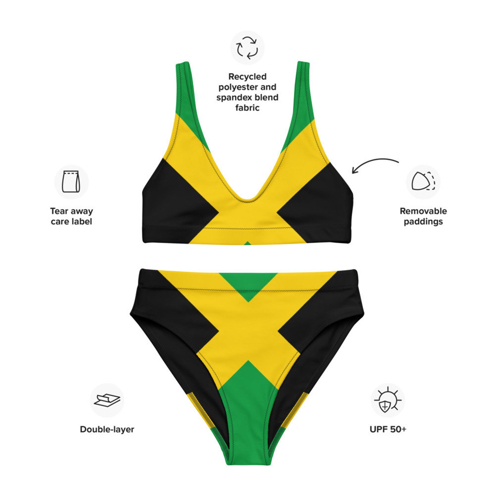 Jamaica Highwaisted Bikini, Large Bust Swimwear, Jamaica Swimwear