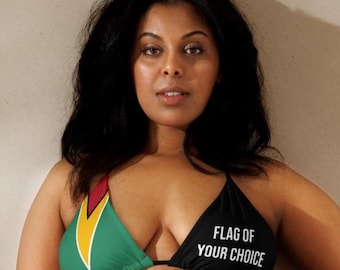 Guyana 2 Flag Bikini Top, Large Bust Swimwear, Jamaica, Barbados, Trinidad, Guyana, St. Lucia, Antigua, Carnival, Monday Wear