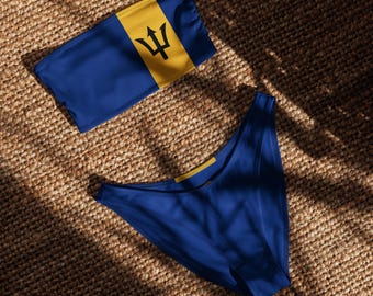 Barbados Bandeau Bikini Set, Barbados Flag, Cropover, Carnival Swimwear, Plus Size Swimwear, Strapless Bikini Top