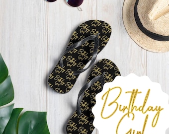 Birthday Girl Flip-Flops, Gift for Birthday, Gift for Girlfriend, Gift for her, Birthday Gift, Birthday Trip, Black Sandals, Birthday Outfit