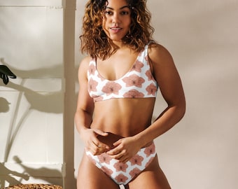 Cliterous Flower, Recycled high-waisted bikini, Clitora Flower, Women's Pride, Pride 2023,  Swimwear, Petite Swimwear, Plus Size Swimwear