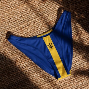 Barbados V-cut bikini bottom, Barbados Flag, Bajan Clothing, Barbados Swimwear
