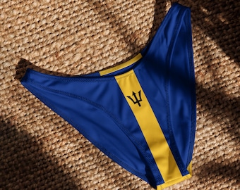 Barbados V-cut bikini bottom, Barbados Flag, Bajan Clothing, Barbados Swimwear