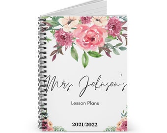 Personalized Teacher Spiral Notebook, Ruled Line, Custom Notebook, Floral Pink,  Best Teacher, Teacher Appreciation, gift For Teacher
