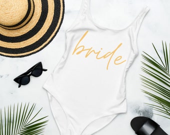 Bride One-Piece Swimsuit, Custom Bridal Swimsuit, Bachelorette Party, Future Mrs Swimsuit, Bride Squad Swimsuit, Bride Gift, Bride Slippers