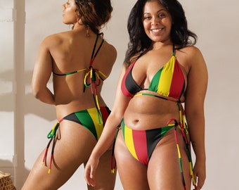 Jamaica Rasta Coloured Bikini, Eco-friendly Swimwear, Jamaican Clothing, Jamaica Swimwear, Women's Swimsuit, Plus Size Swimwear, Bikini Set