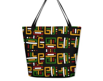 Juneteenth Large Tote Bag, Pattern, For Women, Tote Bag With Pocket, Bag Strap,