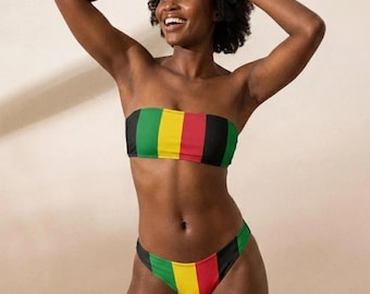 Jamaica Rasta Coloured Bandeau Bikini, Jamaican Clothing, Jamaica Swimwear, Women's Swimsuit, Plus Size Swimwear