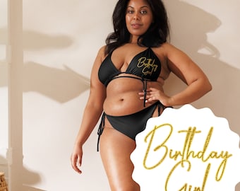 Personalized Birthday Bikini, Birthday Swimsuit, Birthday Gift for Women, Plus Size Swimwear, Big Bust Swimwear, Black, gold, Birthday Trip