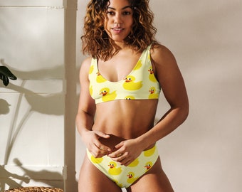 Rubber Duck, Recycled high-waisted bikini, Two Piece Swimsuit, Duckie Apparel, Yellow Swimwear, Duck Clothing, Duck Cloth, Duck Swimsuit