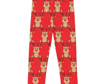 Reindeer Kid's Leggings, Christmas Clothes, Kids Christmas, Rudolph leggings, Christmas Vacation, Christmas Gift, Christmas Stockings